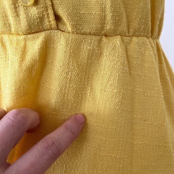 Yellow Vintage 1970s ILGWU Union Made Button Front Mandarin Collar Shirtdress - Picture 12 of 14